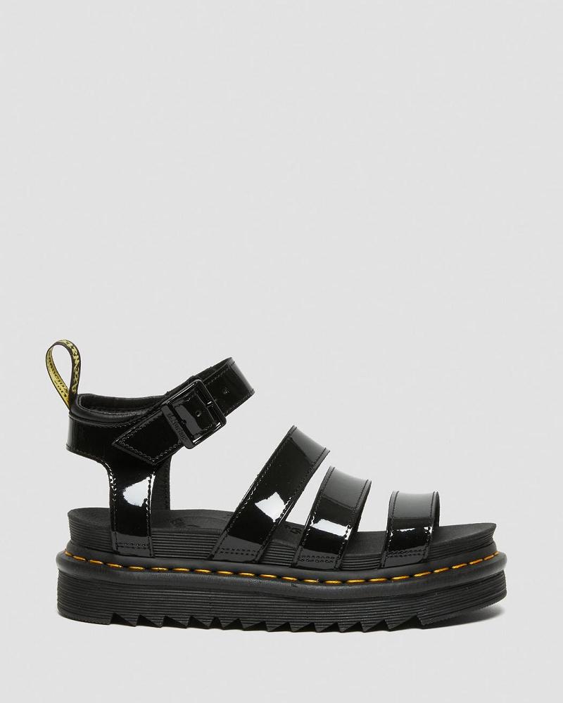 Black Women's Dr Martens Blaire Patent Leather Gladiator Sandals | CA 294TCE